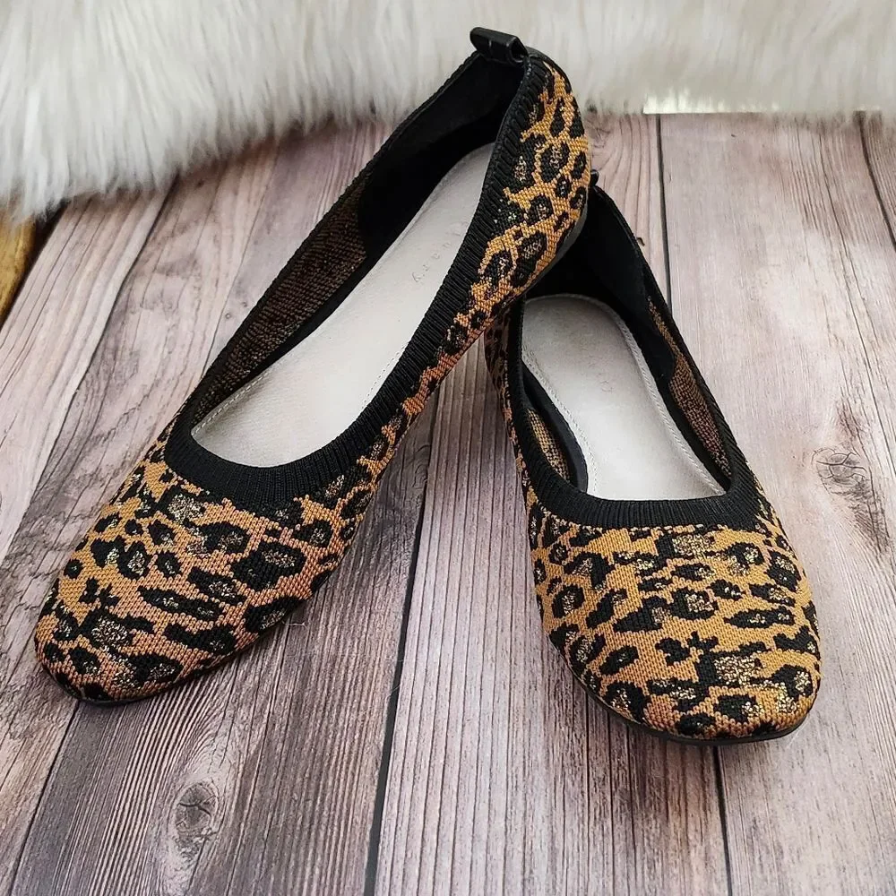 Sanctuary knit Leopard print ballet flats leather lining Sz 7.5‎